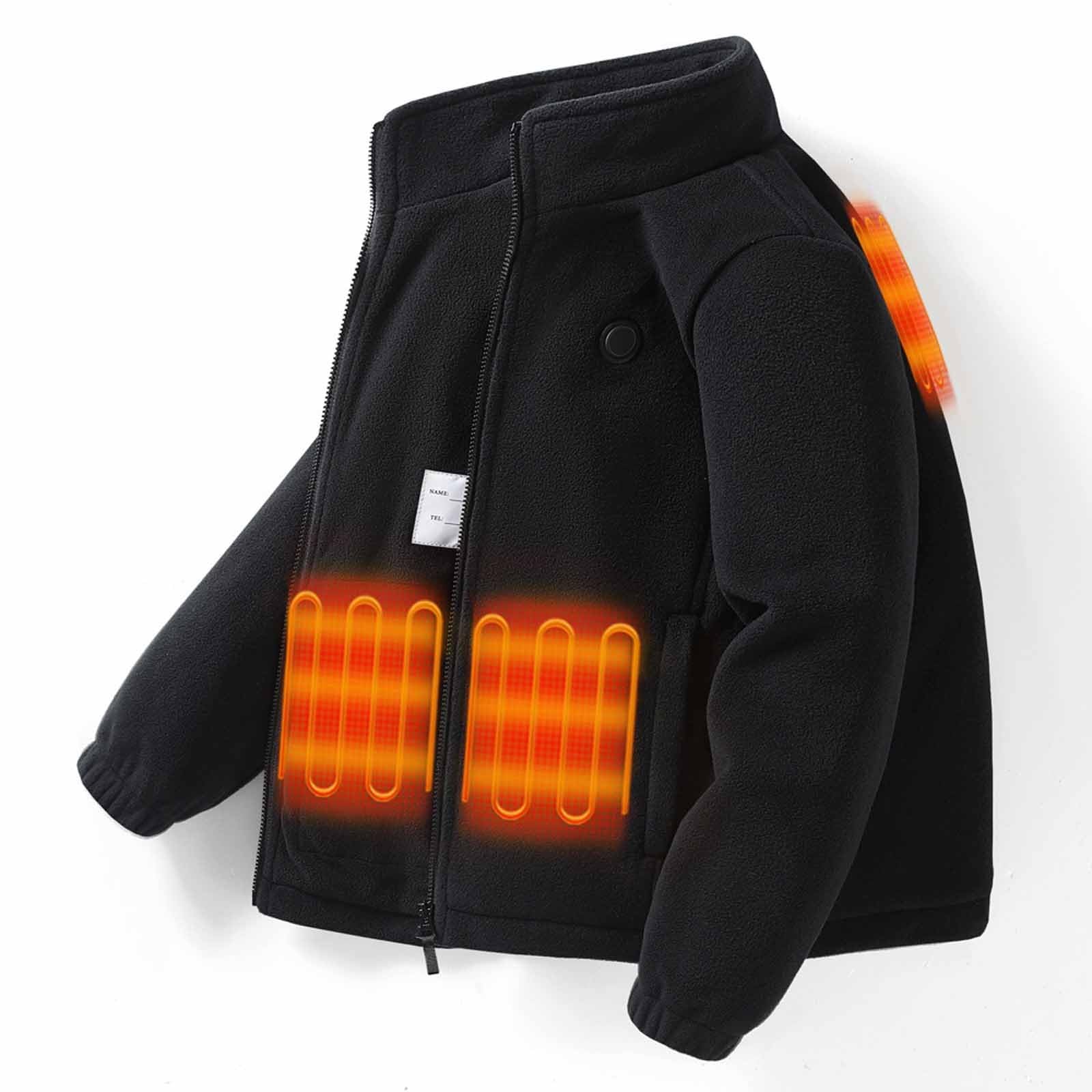 KQIVAM Beheizbare Jacke Elektrisch Kinder Polar-Fleecejacke 3 Heizzone USB Lange Ärmel Thermobekleidung Outdoor Camping Wanderung 4-14 Jahre