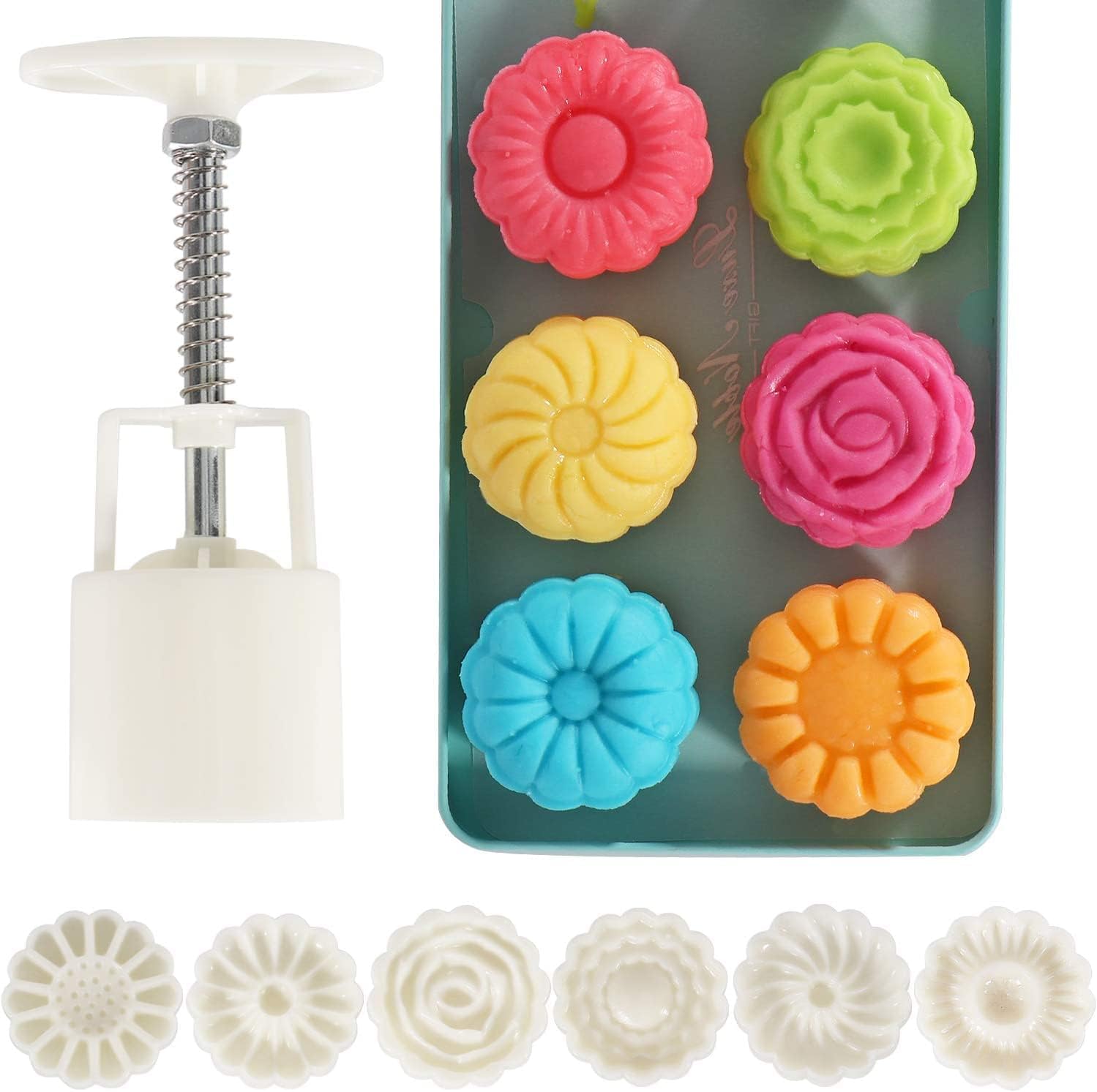 6PCS Moon Cake Mold, Pretty Patterns Cookie & Moon Cake Molder,Hand