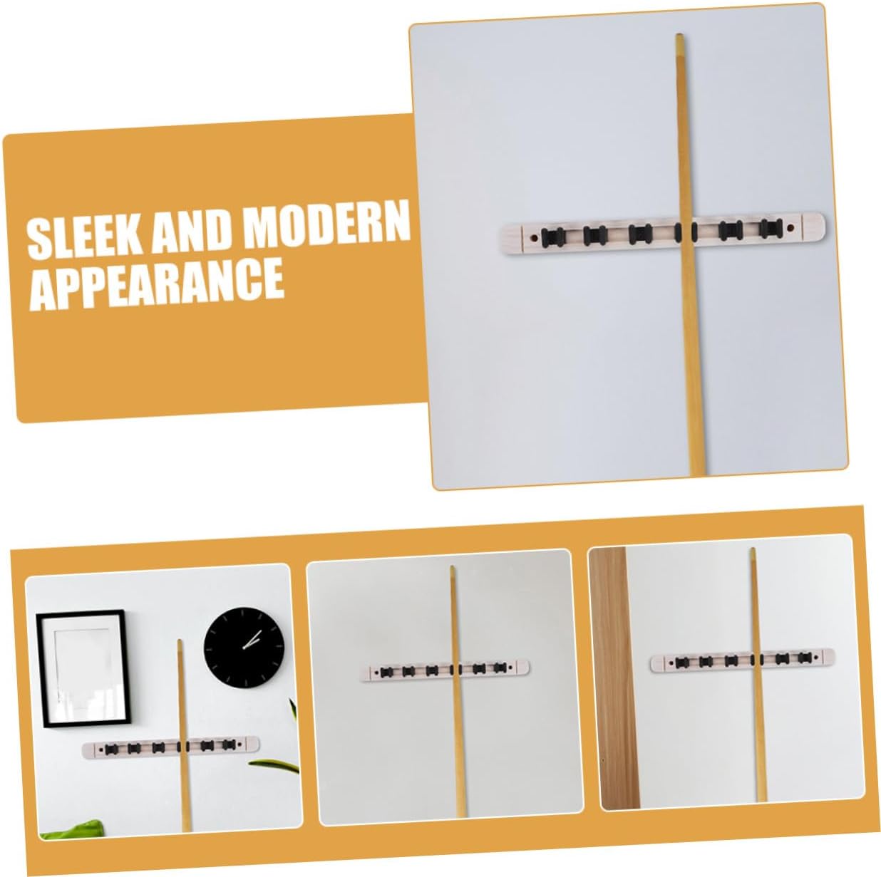 Ciieeo Wall-mounted 6-hole Solid Wood Billiard Cue Rack Pool Stick Holder with Cue Rest White 2-pair Set and Pool Table Accessories