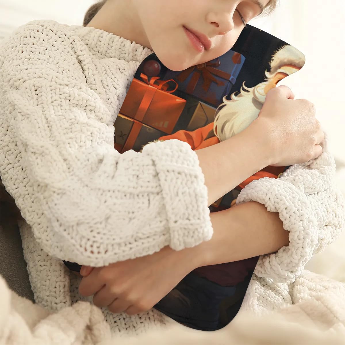 Hot Water Bottle with Soft Cover,2L Colorful Santa Claus Hot Water Bag for Hot and Cold Compress, Hand Feet Warmer, Retro Santa Claus Rubber Hot or Cold Water Bottle Halloween Christmas Decorations