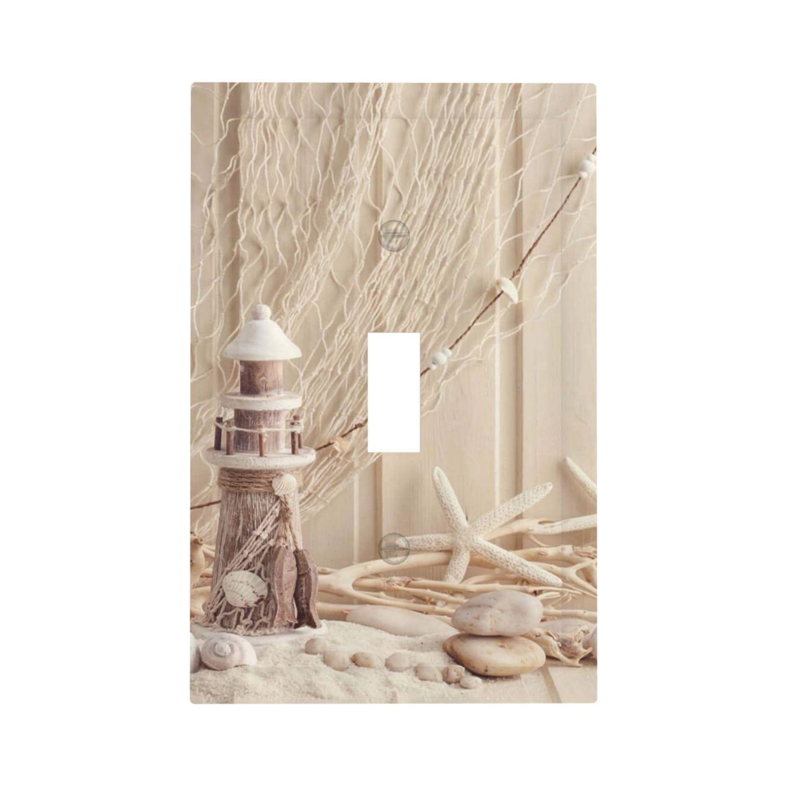 Nautical Summer Conch Fishing Seashell Starfish Lighthouse Beach Sand Coastal Stone Decorative Single Toggle Device Decorator Outlet Light Switch Wall