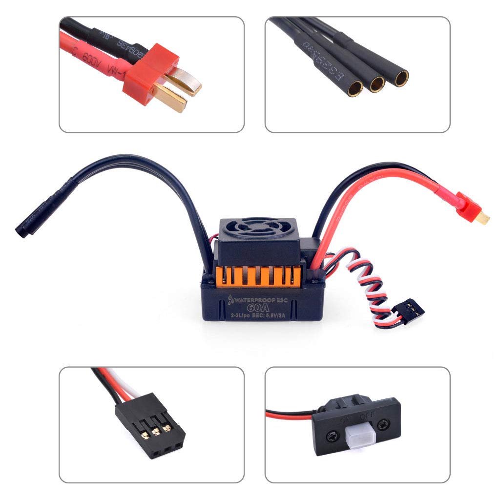 DollaTek 60A ESC with detailed view złączy