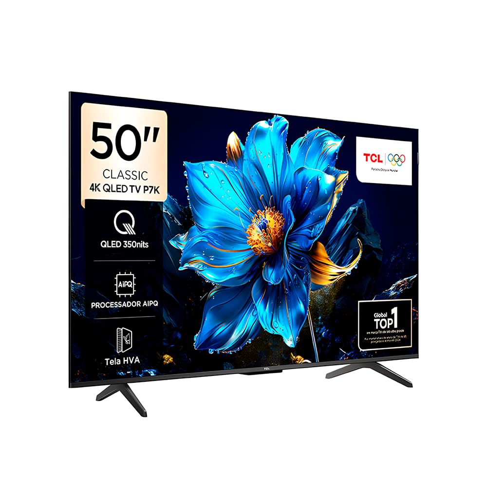 Smart TV TCL 50P7K 50" QLED 4K UHD Google TV com Dolby Vision, HDMI 2.1, Wi-Fi e Bluetooth – Preto
