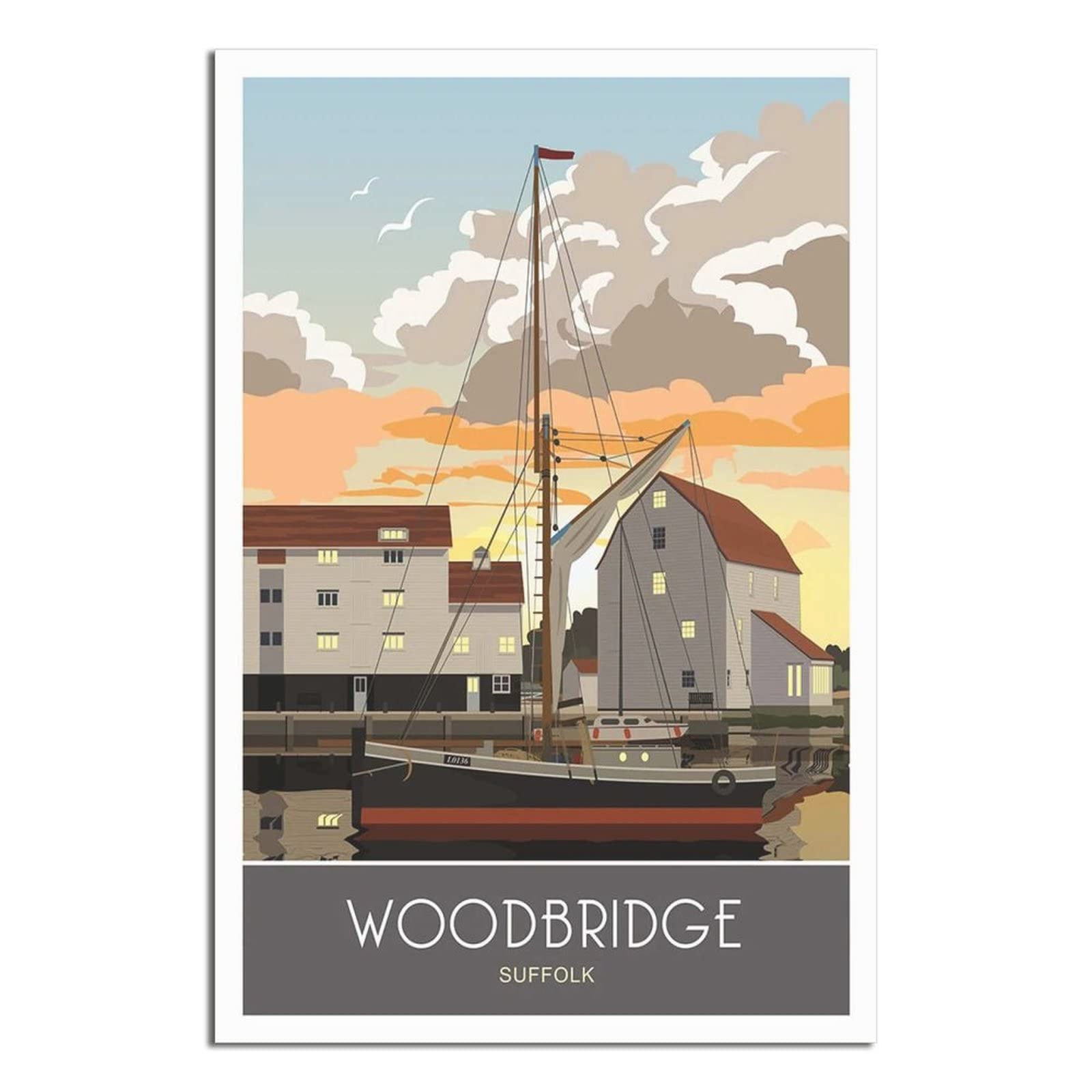 Uejd Unframe-Style Vintage Woodbridge Suffolk Sunset Travel Poster Decorative Posters Modern Bedroom Canvas Art Poster Picture Painting Posters Wall Decor Art Gift
