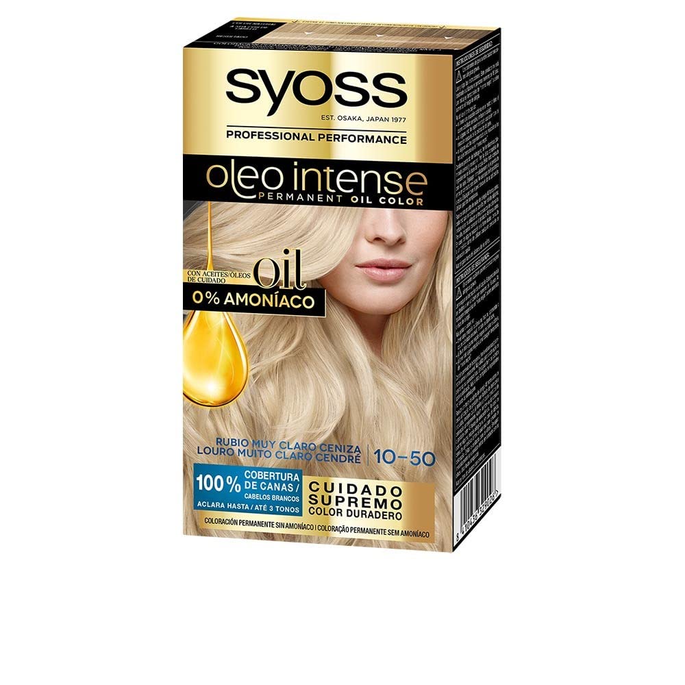 Syoss Oleo Intense – Shade 10-50 Light Ash Blonde – Ammonia-Free Permanent Hair Colour – Hairdressing Results – Professional Gray Coverage