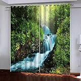 Cortinas Opacas Habitacion 3D Cascada Verde Naturaleza Paisaje Estampadas...
