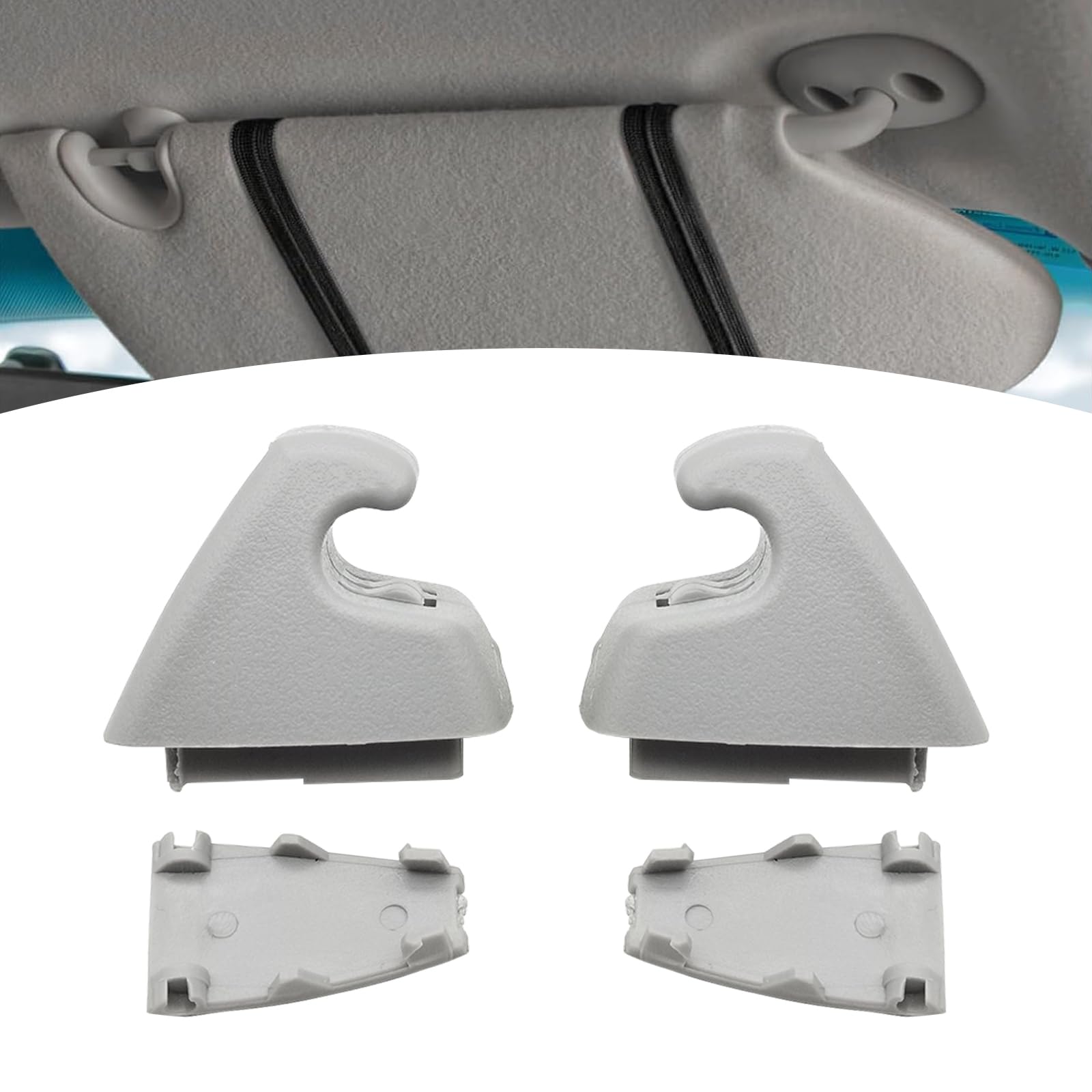 Yumfugu 2 PCS Car Sun Visor Support Clip Retainer, Upgraded Interior Hook Clip Base Replacement Parts 95994975, Sun Visor Clip Bracket Hanger with Detachable Lid, Compatible with Chevrolet (Gray)