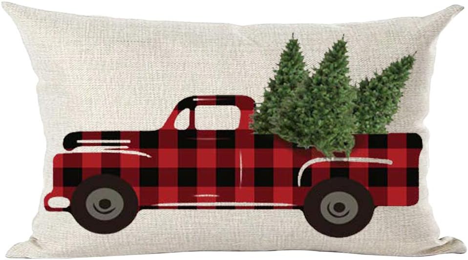 Ramirar Retro Claret Wine Red Black Plaid Pickup Truck Merry Christmas
