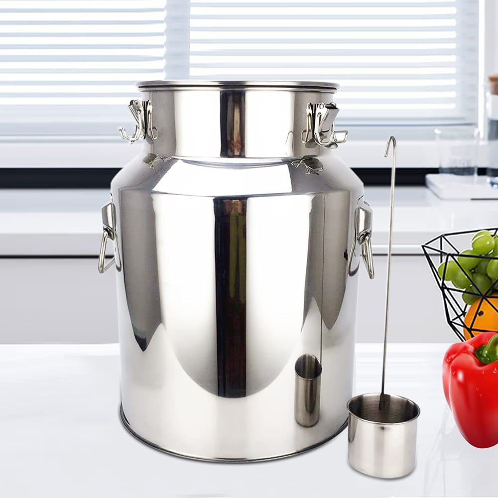 Jarra de leche de 18 L, de acero inoxidable, con tapa, asa para transportar o guardar