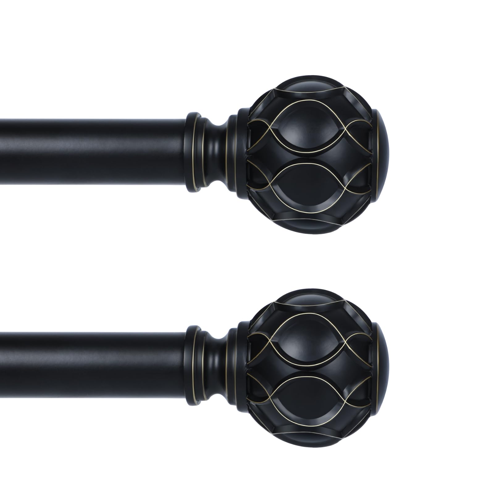 HTZON Black Curtain Rods for Windows 2 Pack:Farmhouse Boho Decorative Curtain Rod for Bedroom Living Room,Heavy Duty Adjustable Rustic Drapery Rods