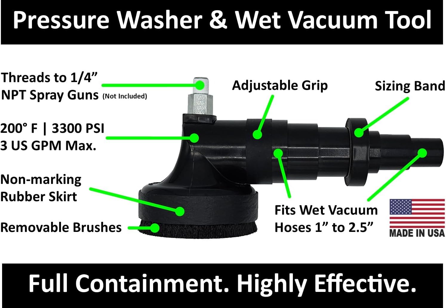 Pressure Washer Tool With Vacuum Port, Spray Gun Attachment, Indoor & Outdoor Power Washing Accessory, Maximum Containment, Minimize Overspray, Capture Waste, Hydrus NPT
