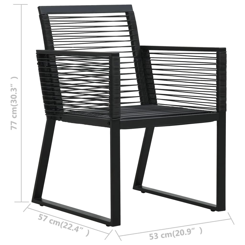 Juego de 2 sillas de jardín negras de PVC resistente a la intemperie, estructura de metal, 53 x 57 x 77 cm, diseño moderno, apilables, fáciles de montar, para balcón, terraza y camping