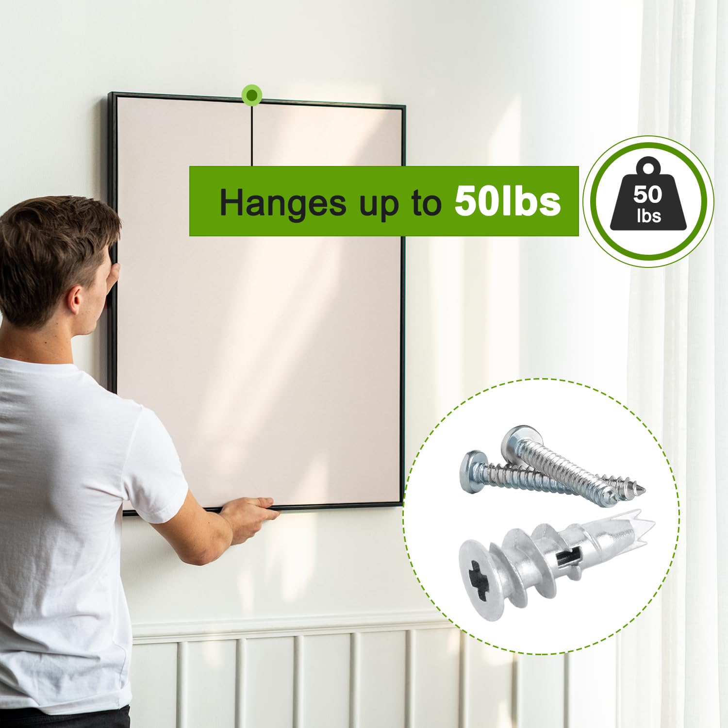 #8 Zinc Metal Self-Drilling Drywall Anchors, 100pcs (50 Anchors+50 Screws) Hollow Metal Wall Anchors and Screws Kit with Cross Groove Drill Bit, 50pcs Heavy Duty Anchors 50pcs #8 x 1-1/4" Screws