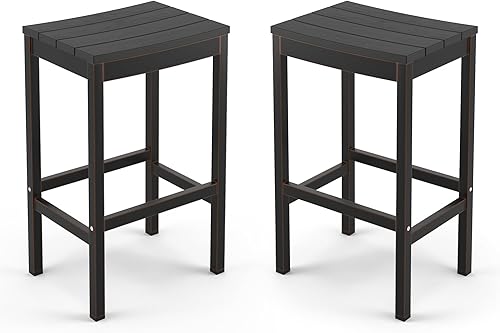 Miniatura 9 de Juego de mesa y sillas de altura de barra para exteriores, 3 piezas con parte superior negra y patas de bronce para patio, con mesa superior alta