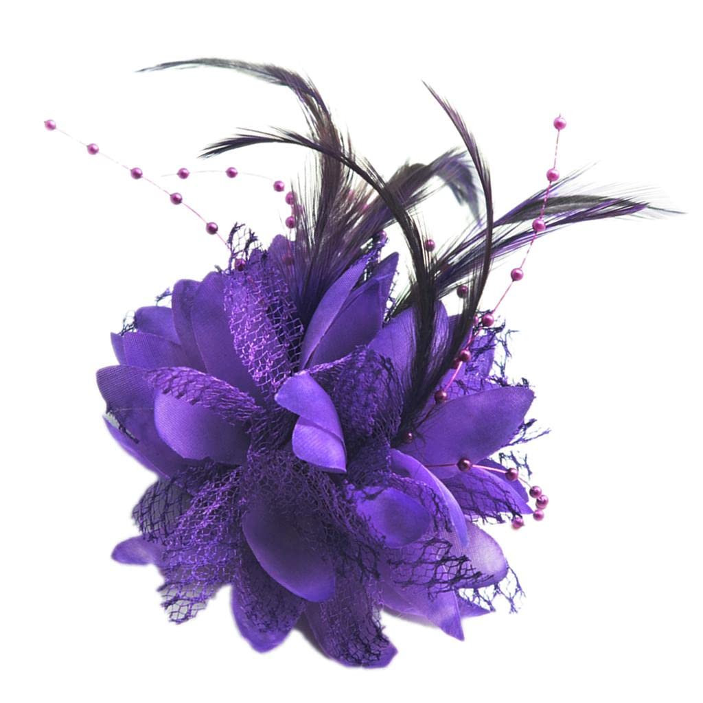 SNAPPSY Pearl Silk Feather Flower for Corsage,Brooch,Wrist,Fascinator DIY Purple|Premium Craft Tool - Feather, Fabric, Beads Diameter Approx.105mm/4.1inch Height Approx.130mm/5.1inch-image-6