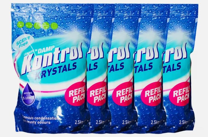 Kontrol Refill Moisture Trap Damp Mould Absorber Crystals - Hygroscopic Calcium Chloride for Condensation, Mildew, and Odor Removal - 12.5 Kg