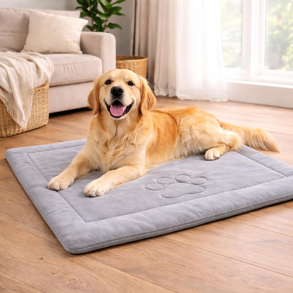 All Weather Dog Mat Bed – Ultra Soft Poly Velvet Pet Sleeping Mat with Anti-Skid Bottom & Poly Fibre Cushioning | Comfortable Dog Bed for Medium & Large Dogs | 42 x 29 Inch - Grey-image-31
