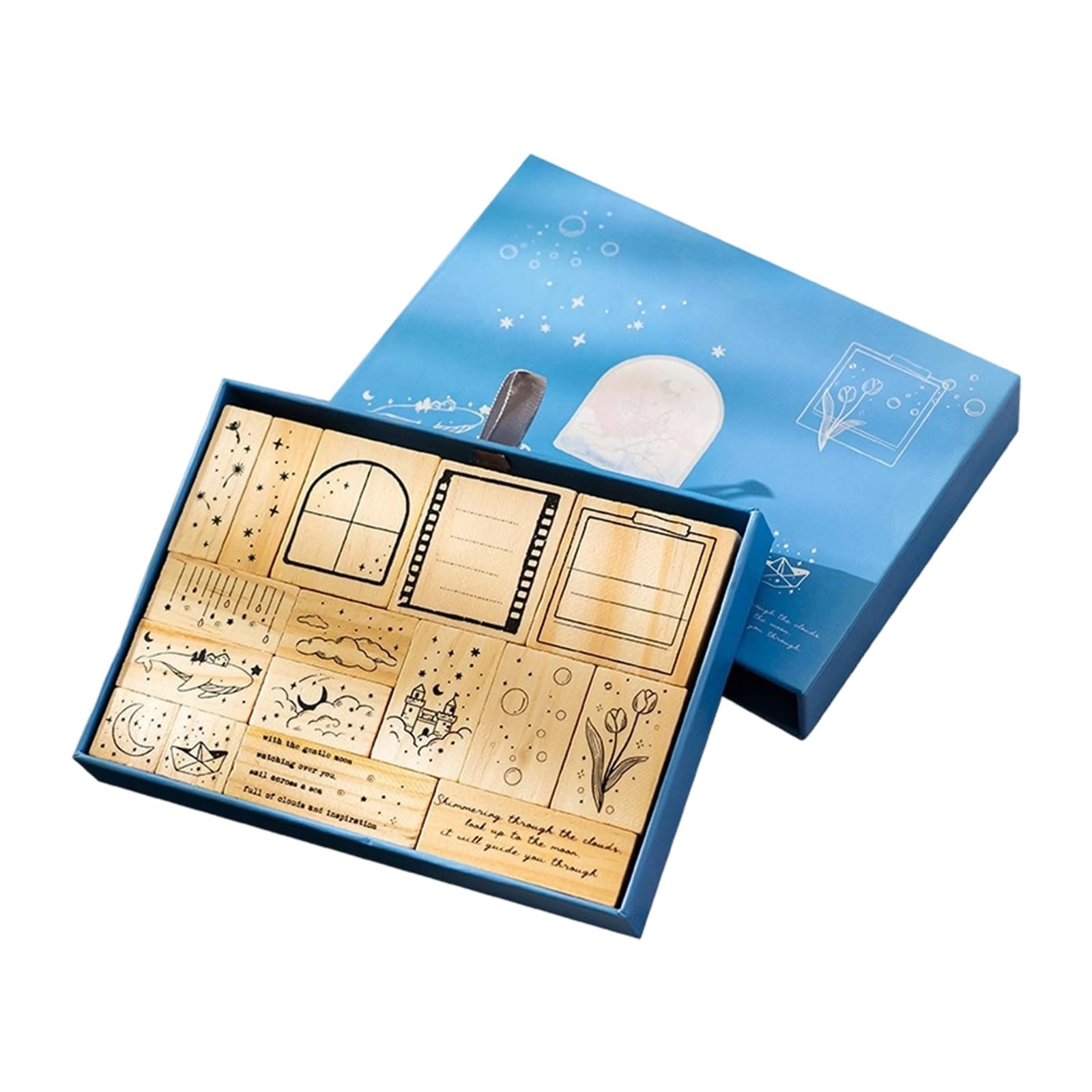 XuQiZZpp Wooden Rubber Stamps,Dream and Cherries Blossom Stamps Set Stamper Seal Set for Journal,Diys Craft,Scrapbook,Planner