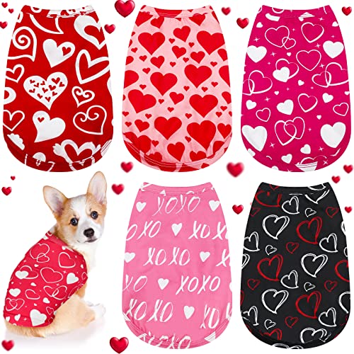 Saintrygo 5 Pieces Dog Shirt for Small Girl Puppy Clothes Chihuahua Yorkies Summer Pet Outfits Female Cute T-Shirt Apparel Dogs Cats (Love Style,Medium), M (Fit 4-5lbs)