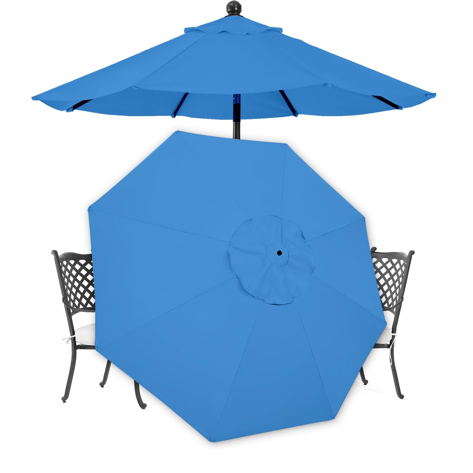 KAnduo 6.6ft/9ft/10ft Patio Umbrella Canopy Cover, 6 Ribs/8 Ribs Cantilever Umbrella Replacement Canopy, UV Sun Protection And Water Resistant (Canopy Only)(Color:Lake Blue,Size:9FT 8-Ribs)