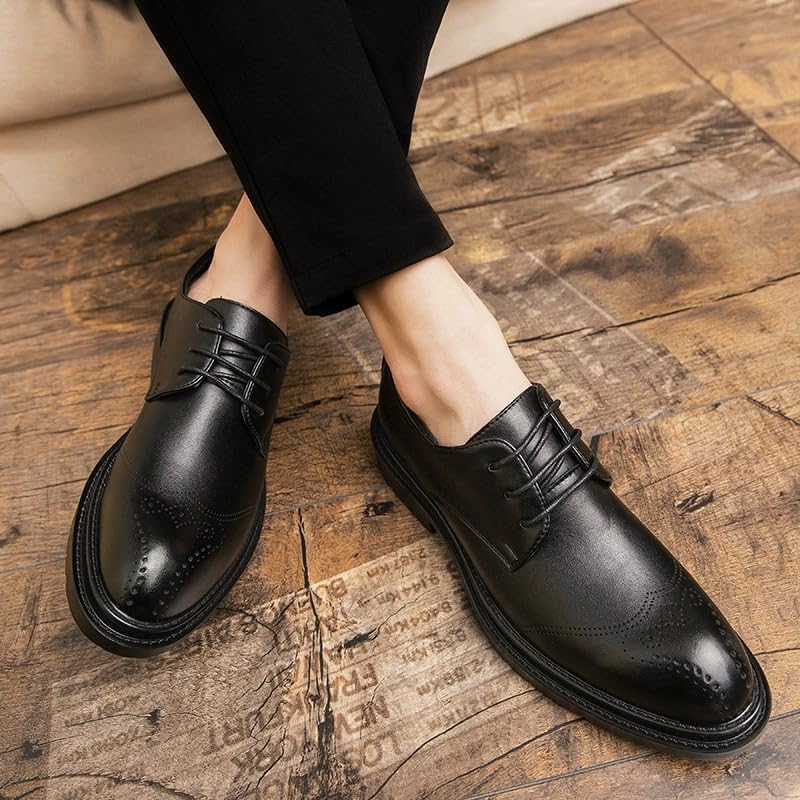 Mens British Brogue Pointed Toe Dress Shoes Lace-Up Business Wedding Formal Leather Oxford Footwear2