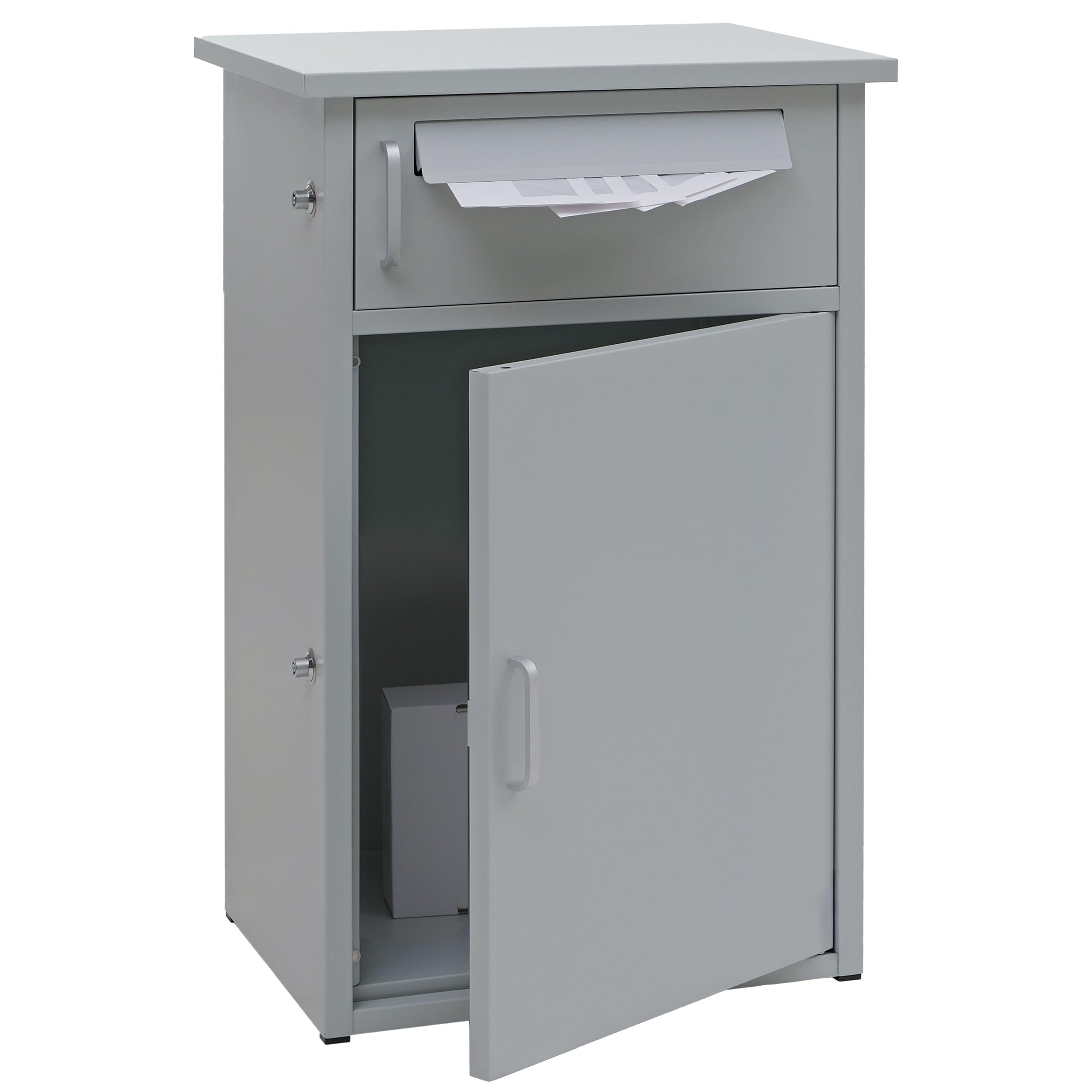 PROREGAL Paketkasten mit 2 Fächern HxBxT 78x49x38cm Stahl Grau Paketbox Paketfach Paketstation Briefkasten draußen groß XXL freistehend Schlüssel integrierte Rückholsperre