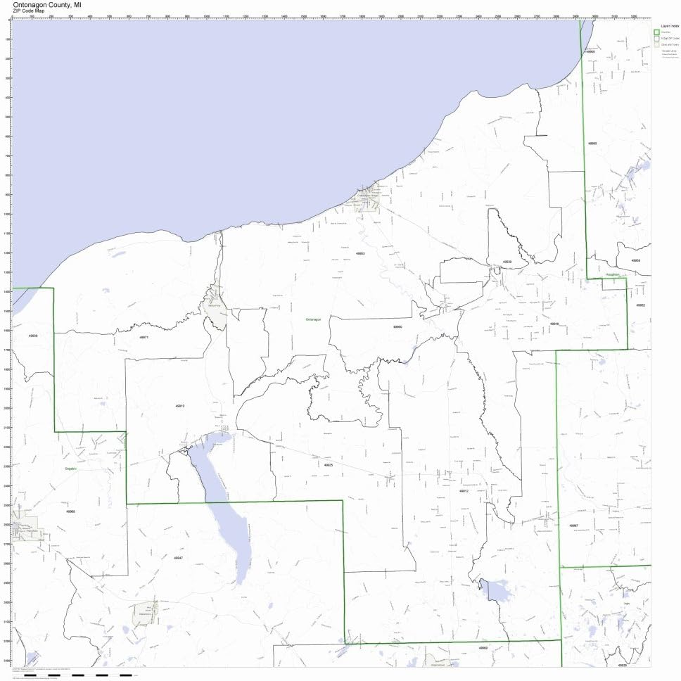 Working Maps Ontonagon County, Michigan MI Zip Code Map Not