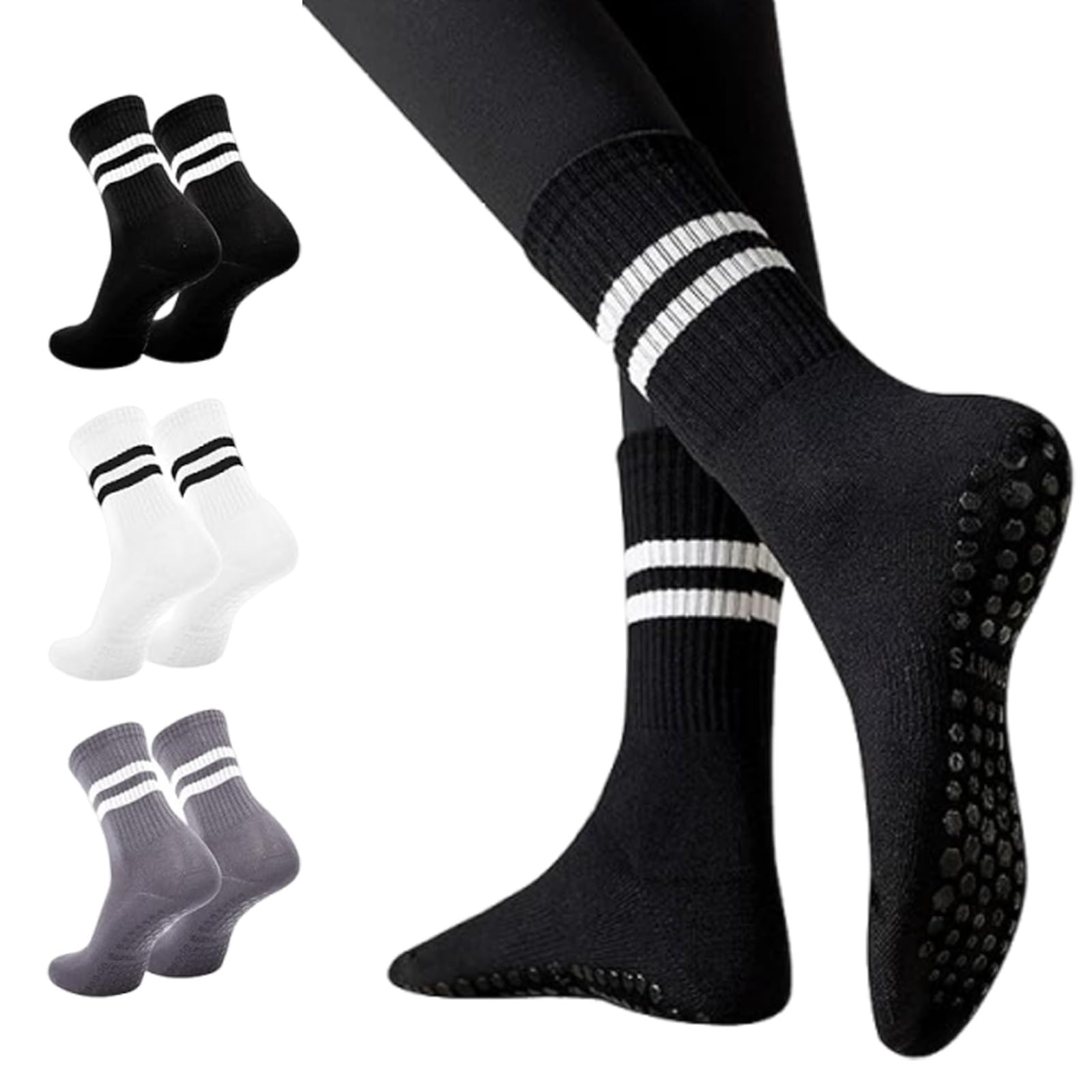 Livé® Dames Yogasokken - 3 Paar Lange Anti-Slip Grip Pilates Sokken