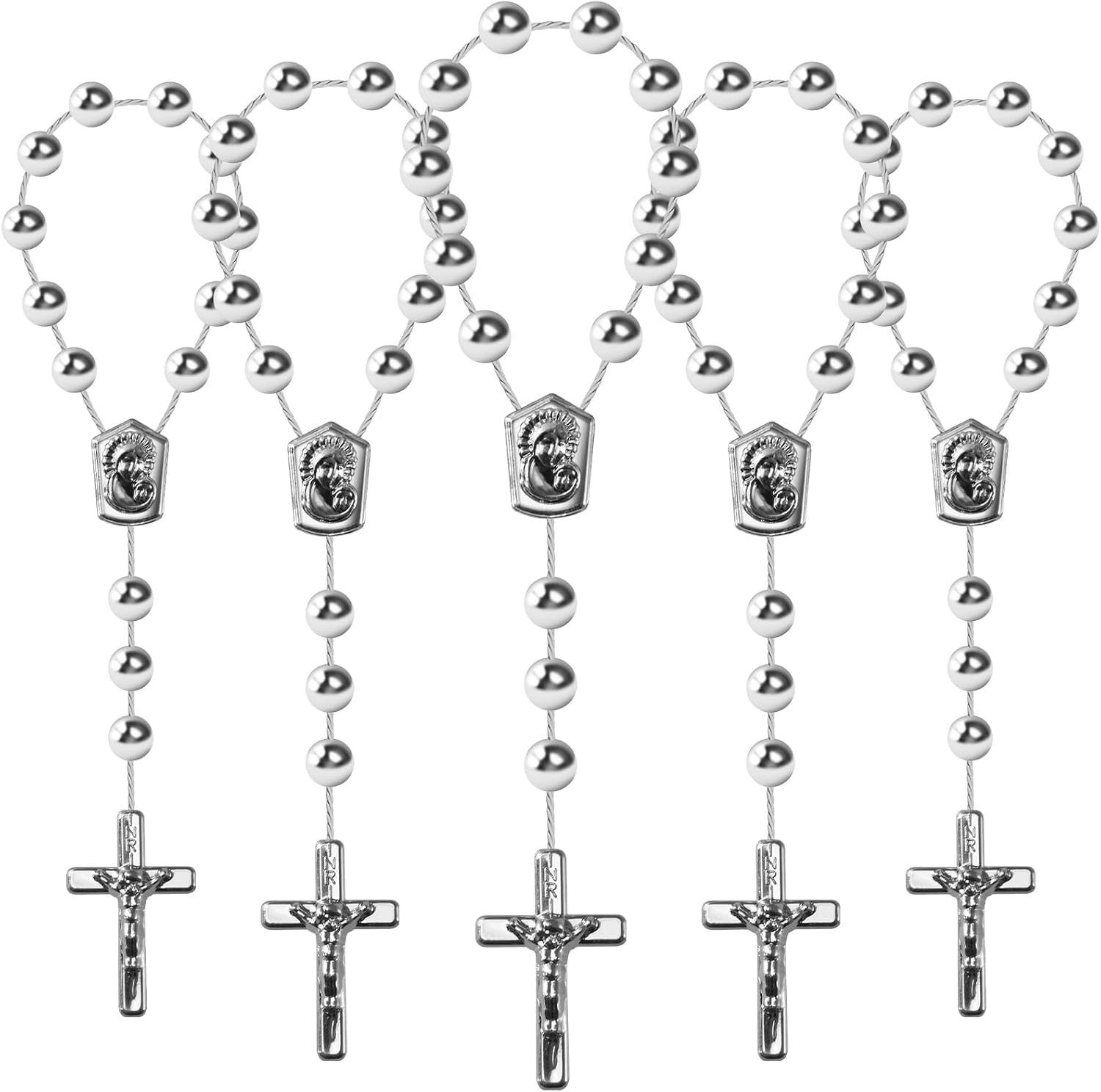 24 Pcs White Mini Rosaries, Catholic Party Favors with Angel