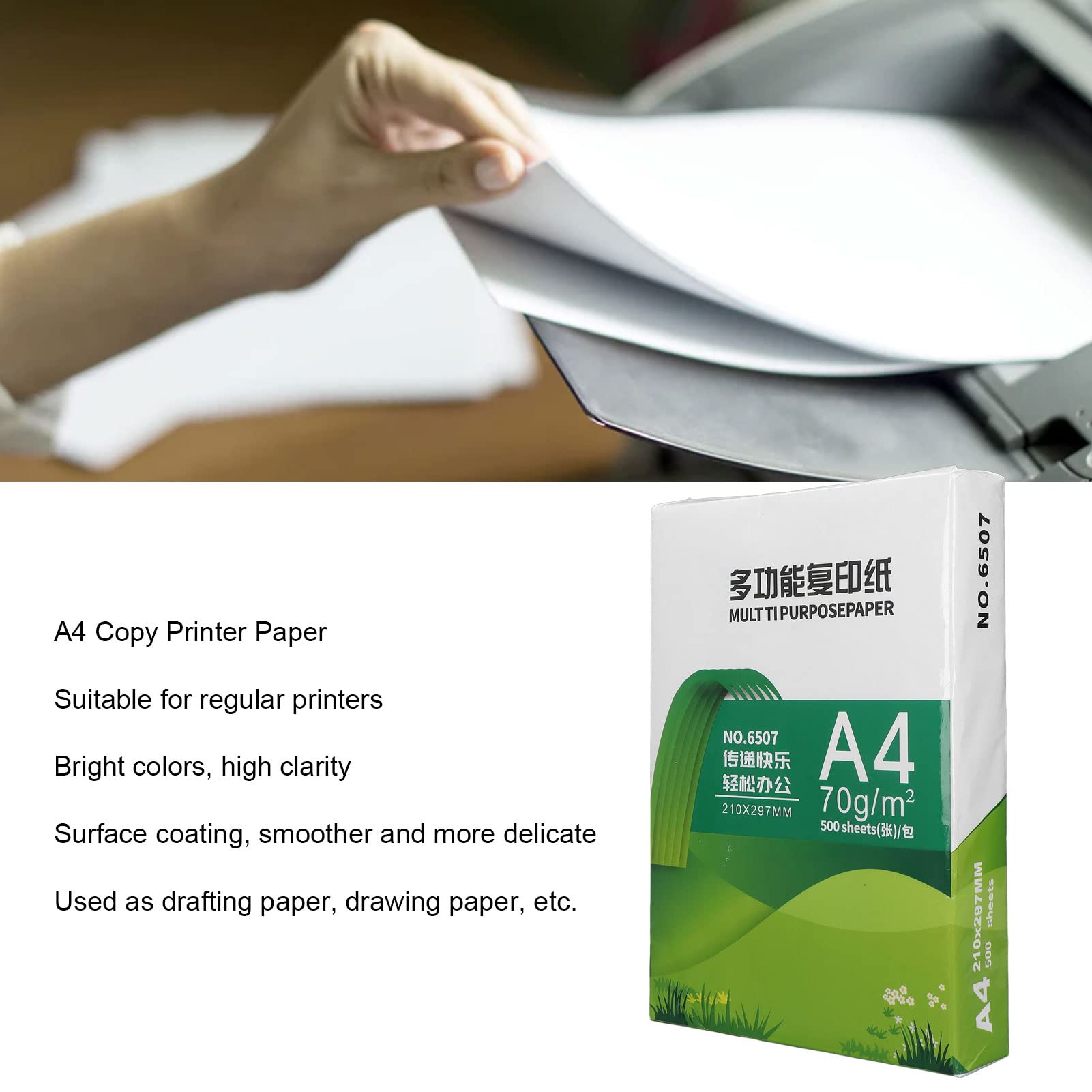 Carta per Fotocopie A4, Carta per Fotocopie in Pasta di Legno 500 Fogli Bianca per Duplicazione per Casa e Ufficio, per Bozze Multiuso per la Stampa di Disegni e Scritte