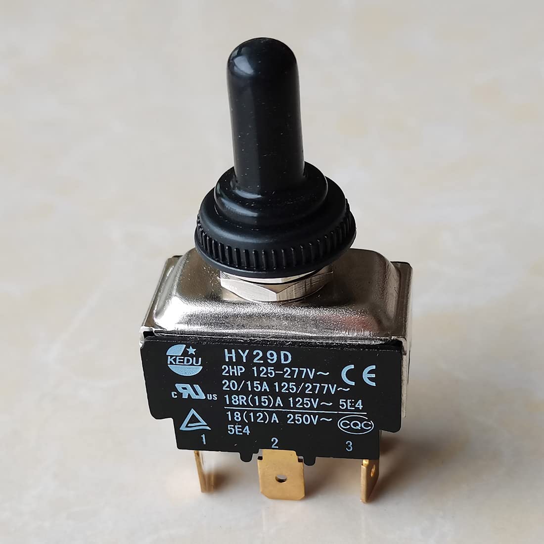 1Piece KEDU HY29D Toggle Switch with Silicone Protection Cover DPDT ON-Off-ON 2HP 20/15A 125-277V 18R(15) A 125V 18(12) A 250V 5E4 CE