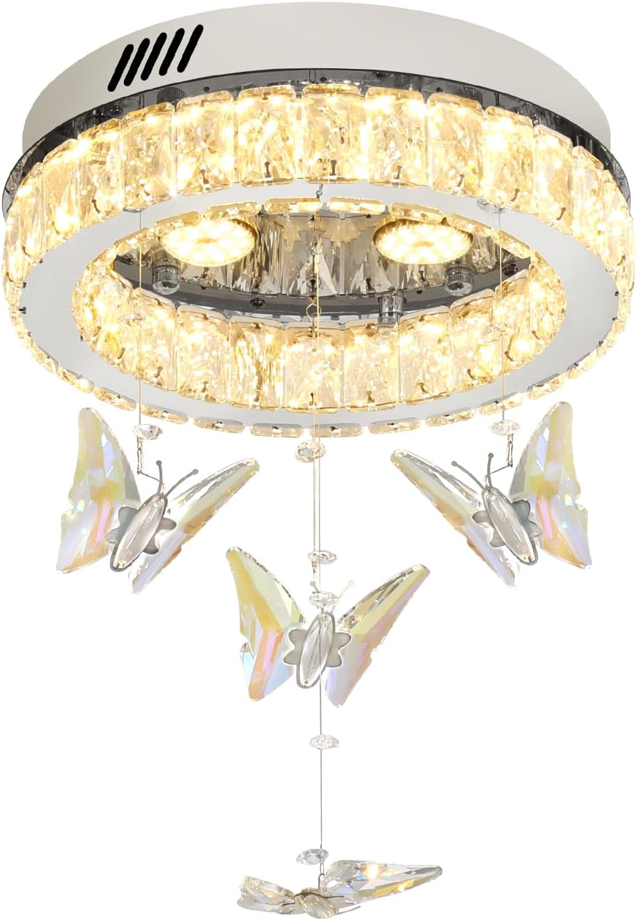 Butterfly Chandelier Silver 12in Modern Crystal Raindrop Chandelier Lighting Flush Mount Ceiling Chandeliers for Living Room 3XGU10