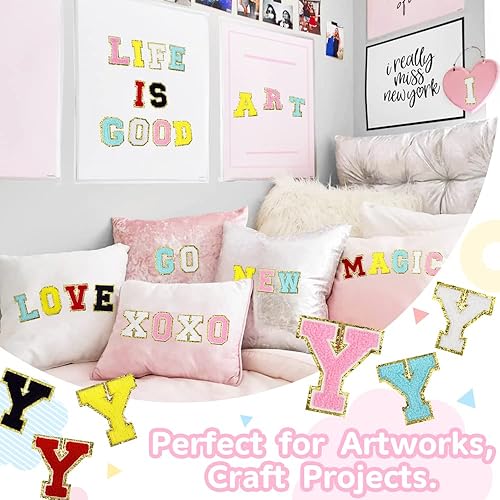 Miniatura 4 de Hekoola Parches de letras de felpilla para ropa, parches de chaqueta de letras, letras universitarias para planchar y coser para tela (6 piezas Y, 3