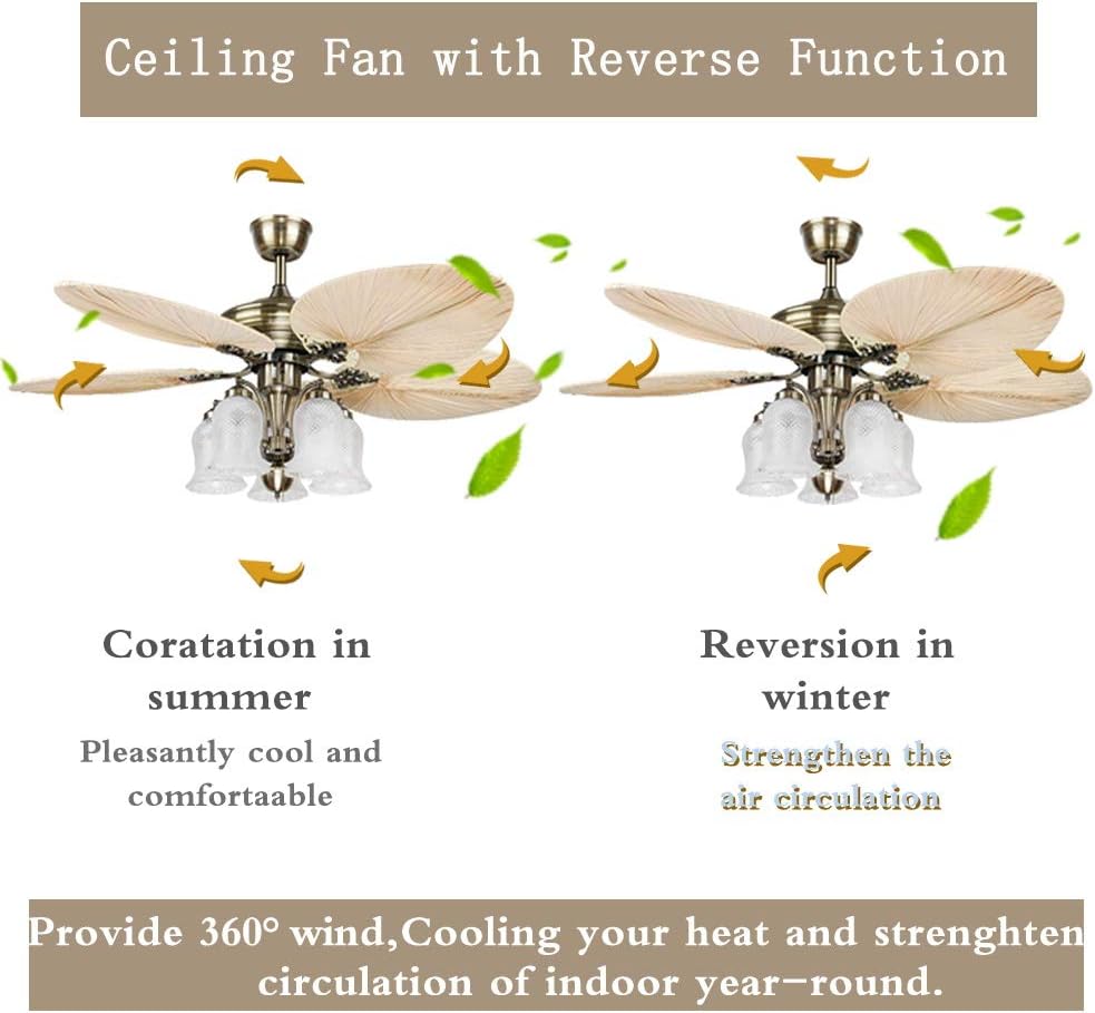 Tесh Dеаlѕ 🔥 LuxureFan 52Inch Palm Ceiling Fan Lights 3 Speed Remote Premium Light Fixtures 5 Lights 5 Palm Blades Tropical Ceiling Fan Decorations for Living Room Chandelier Fan