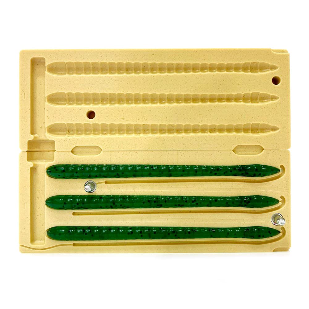 Smedioks Molde de inyección de plástico suave, 3 cavidades de 5 pulgadas Berkley Gulp Shakey | Piedra acrílica mecanizada CNC, canales de ventilación mejorados, fundición sin burbujas, compatible con inyectores estándar