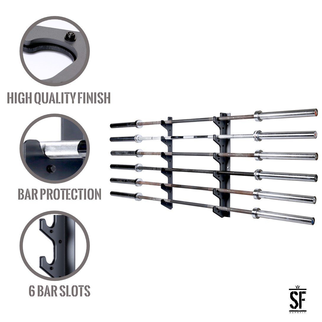 Suprfit Ratmar Hantelablage - Langhantelablage per Wandhalterung, Hantelauflage für 6 oder 10 Hantelstangen, gepolsterte Ablageflächen bewahren die Barbells vor Kratzern, platzsparendes Design