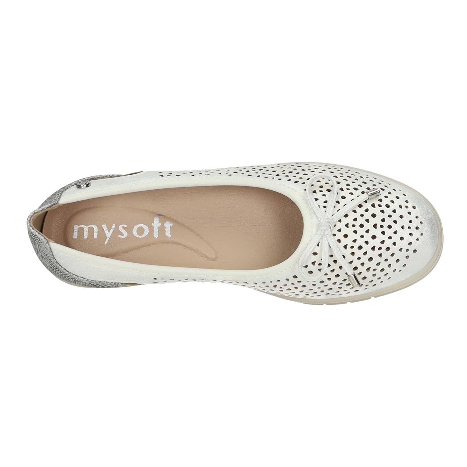 26M208 Manoletinas con cuña para Mujer, en Color Perla, con Lazo y Plantilla Extraible, cómodas, Ligeras Ideales para Verano Mujer Manoletinas
