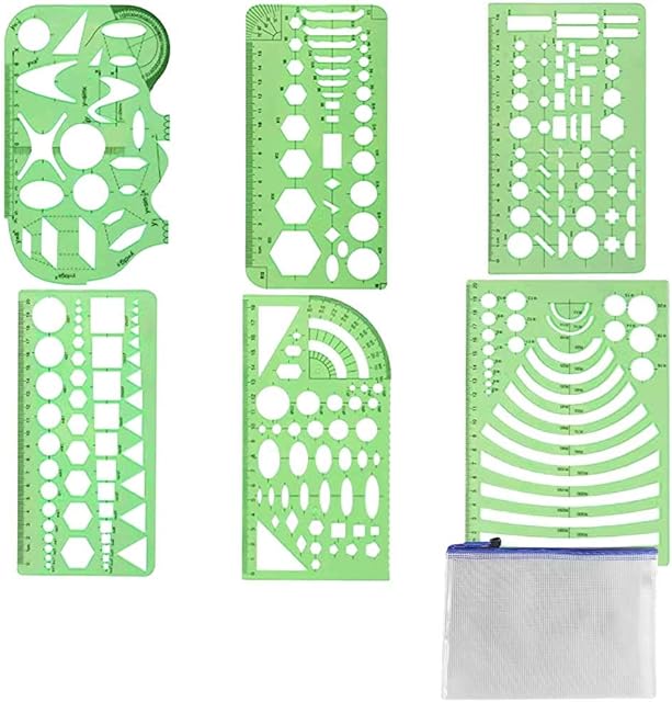 Yuzhou 6 Pieces Circle Stencil, Geometric Drawing Templates Stencils Shapes Plastic Stencil Ruler Circle Template Engineering Stencil Geometric Measuring Templates for Crafts Art Painting
