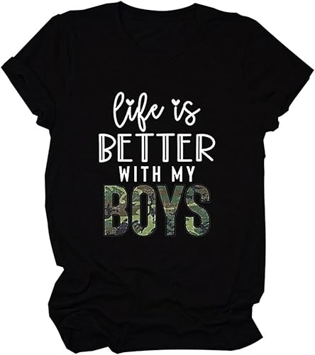 Miniatura 8 de Life is Better with My Boys - Camisetas divertidas para mamá, camisetas casuales de manga corta con cuello redondo para mujer