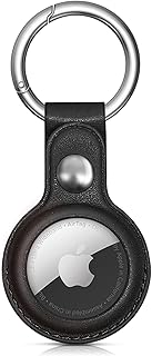 Air Tag Keychain for Apple Airtags Holder, Protective Leather Airtags Case Tracker Cover with Air Tag Holder, Airtag Key Ring Compatible with Apple New AirTag，Black