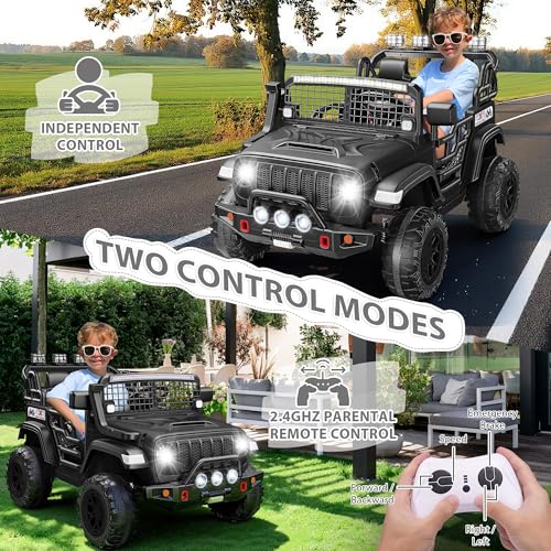 Hikole 24V Kids Ride on Car, 2 Seater Kids Electric Car w/Remote Control, 3 Speed, Music, Spring Suspension, LED Light, - Additional View