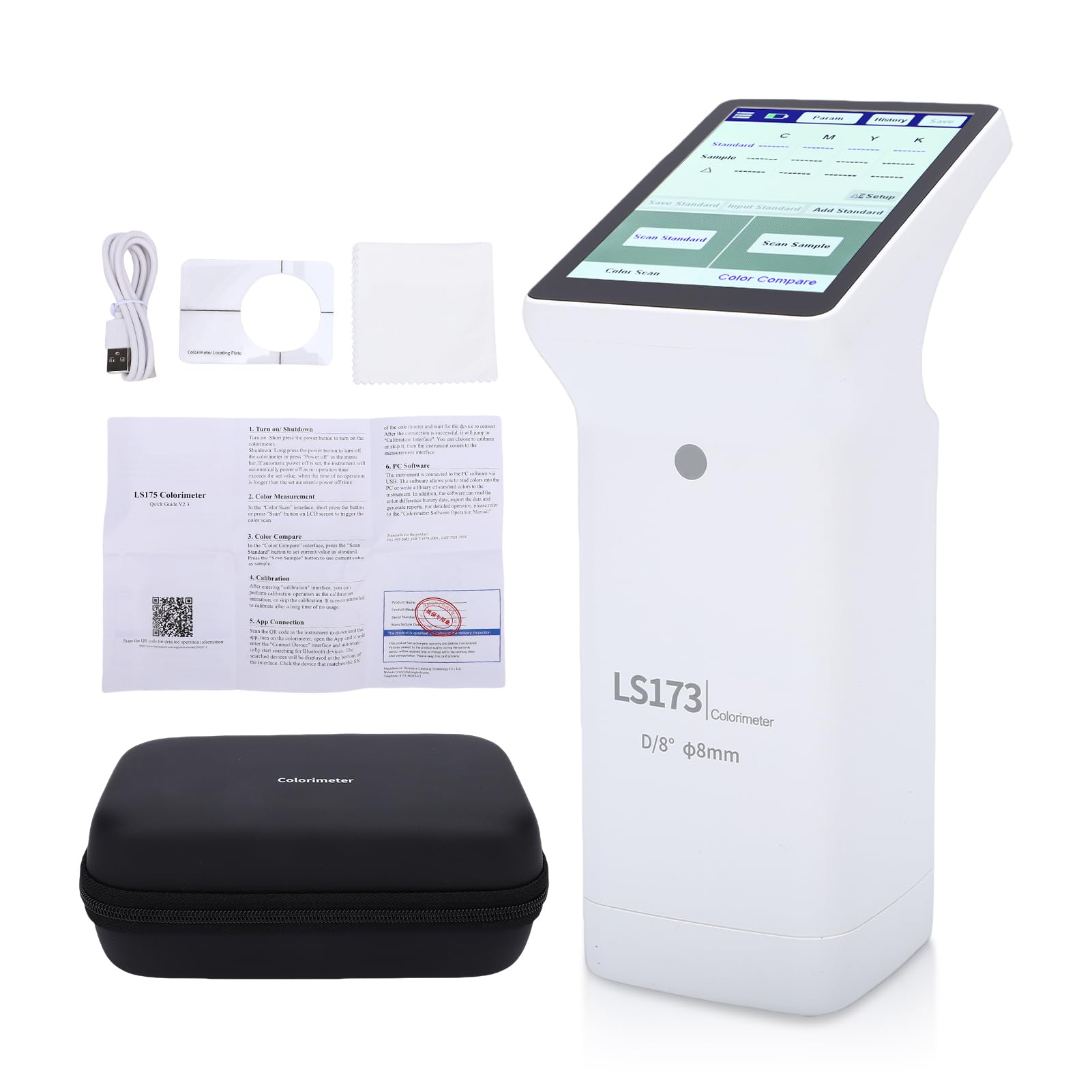 Yosoo Health Gear Colorimetro Portatile ABS Dispositivo Digitale per la Misurazione del Apertura 8 Mm Touchscreen Tipo C per Utenti di Vernici Plastica Metallo Ceramica con Software App PC e 10000