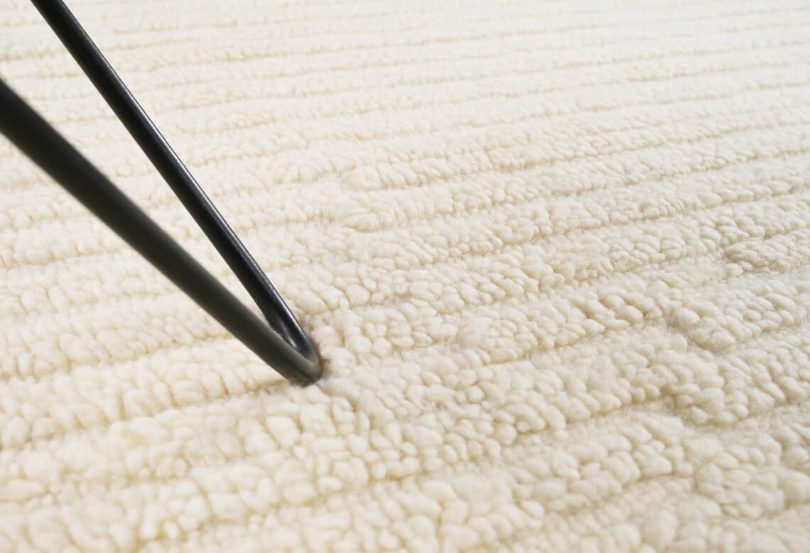Hand Woven Ivory Wool Rectangular Subtle Textured Minimal Living Room Area Rug 54 Pounds 8.0x10.0
