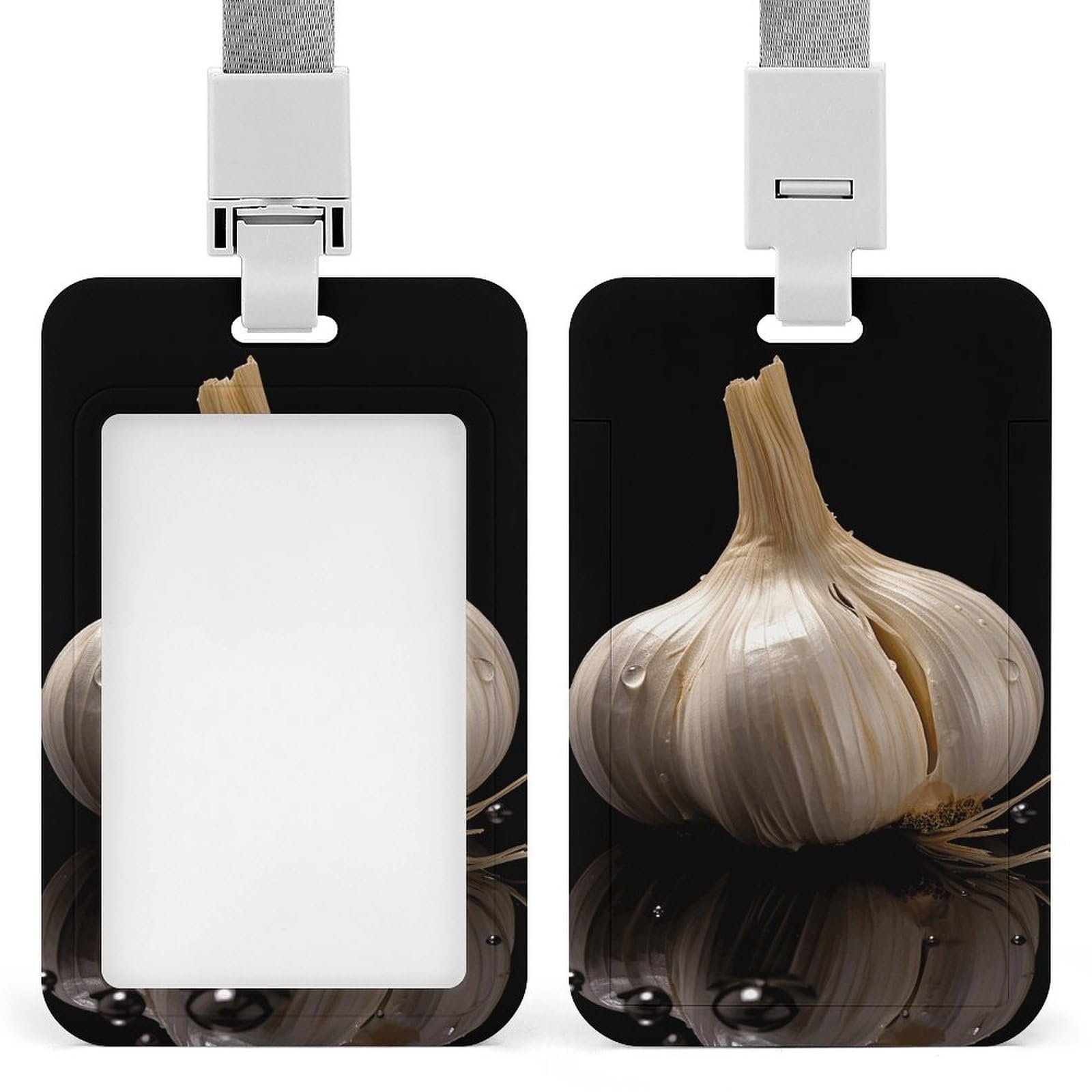 ID Card Holders for Lanyard,Raw Garlic Printed Badge Holder with Clear Window,Plastic Vertical Bus Pass Holders for Work Teacher Nurse Employees Proximity Key Cards Women Men