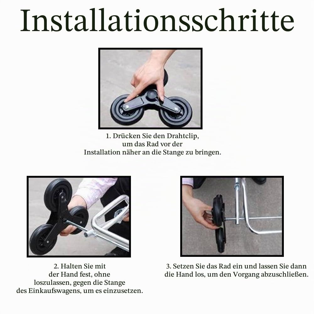 1 Paar Rollen für Trolley-Montagerollen, Einkaufswagenrad, Treppensteigen, Dreiecksrollen, robuste Edelstahl-Räder, Ersatz