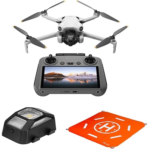 DJI Mini 4 Pro Drone with RC 2 Remote Controller, Bundle with 20" Foldable Landing Pad Pro, Strobe Anti-Collision Light