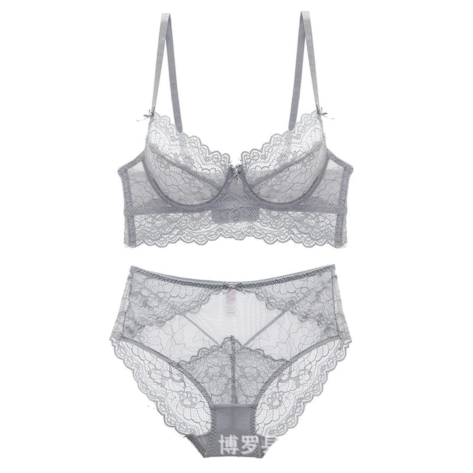 unterwäsche Frauen sexy Set Sexy Dessous Set Spitzen -BH Und Slipsets Für Frauen Spitze Unterdraht Bralette Set-grau-32 70b