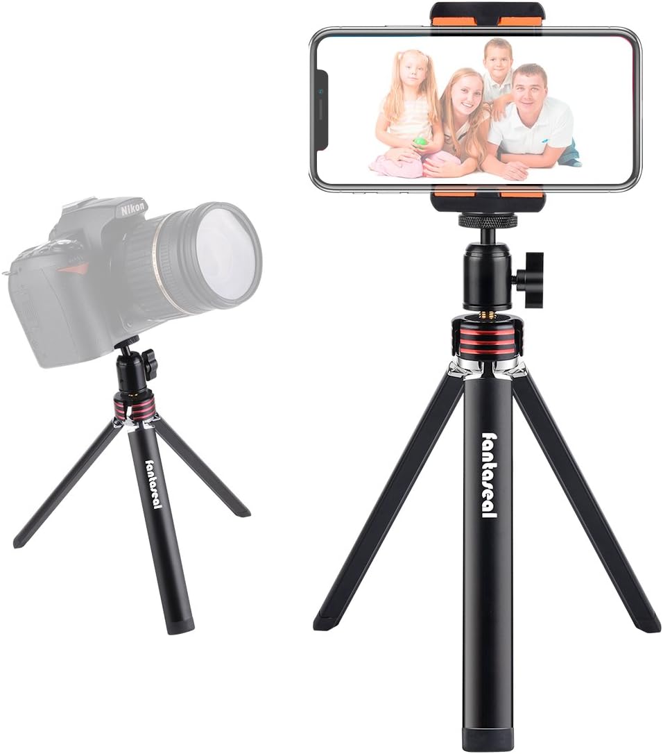 2-in-1 DSLR Camera + Smartphone Mini Tripod Aluminum Alloy Table Desk Tripod Outdoor Travel Portable Tripod Stand Holder Compatible with iPhone 7/6 Huawei + Canon Nikon Camera/Comcorder Selfie Tripod