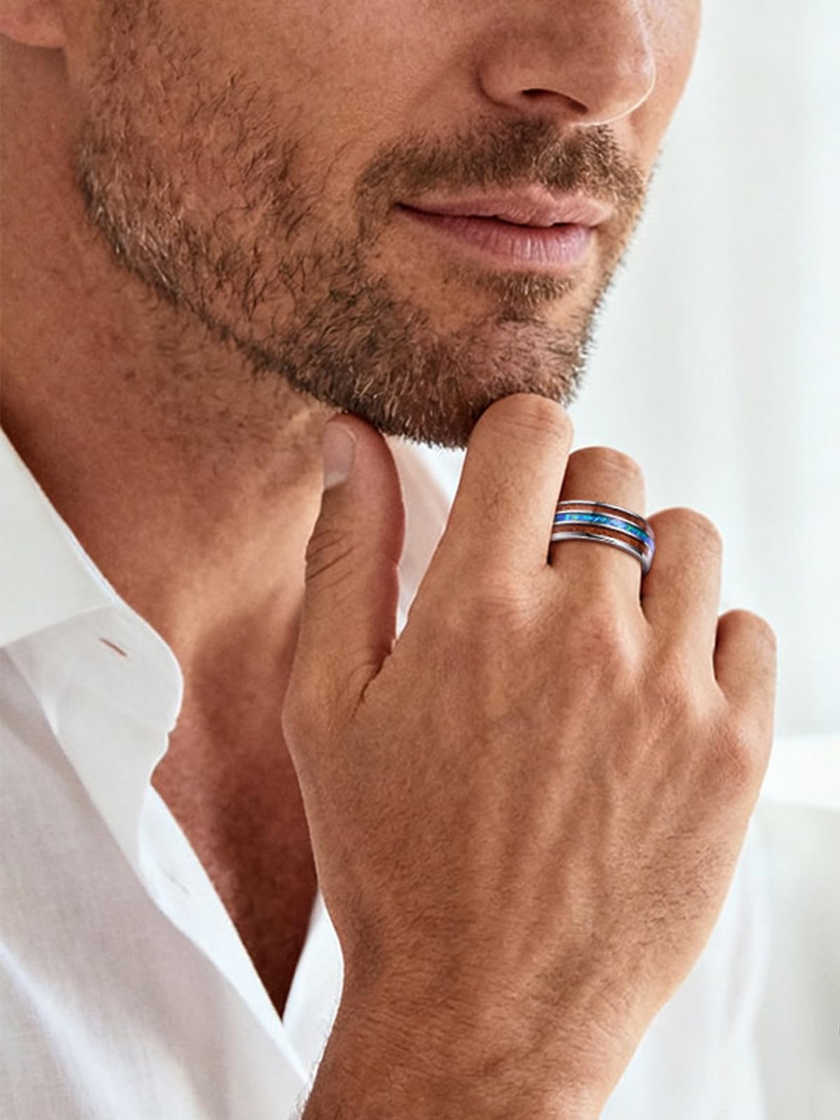 Vakki 8mm Herren Trauringe 8mm aus Wolframkarbid, Unisex Ring mit Meteoritenimitat und Holz Größe 54.4(17.3)-67.2(21.4)