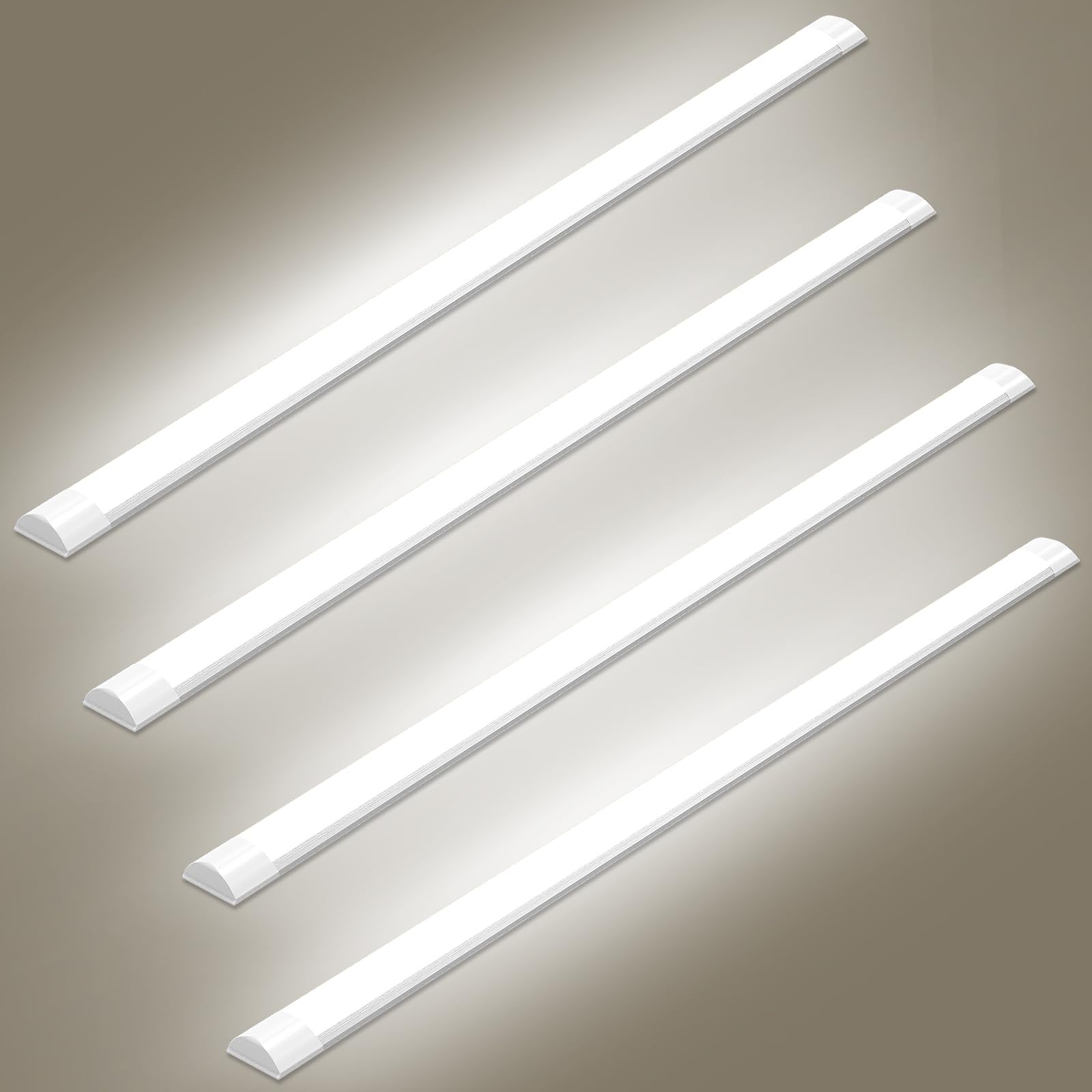 Viugreum 4 Pack 4ft LED Batten Light, Ceiling Tube Light, 6000K Cold White, 230V, 40W, 4800 Lumen, 130 °Beam Angle, Ceiling Light for Office, Living Room, Bathroom, Kitchen, Garage, Warehouse